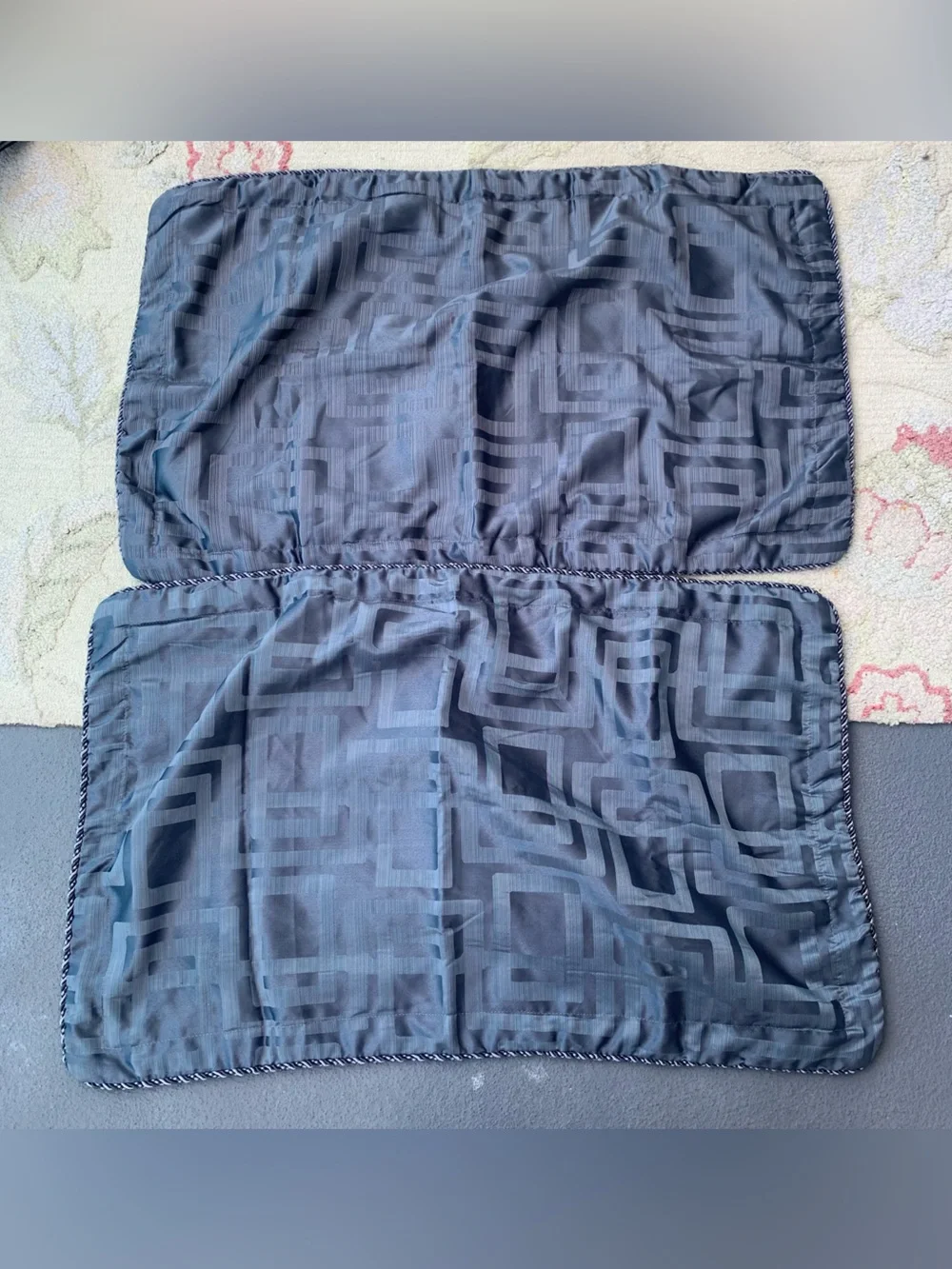 Set of 2 King Size Luxury Jacquard Pillow Shams Navy Blue Greek Key Geometric
